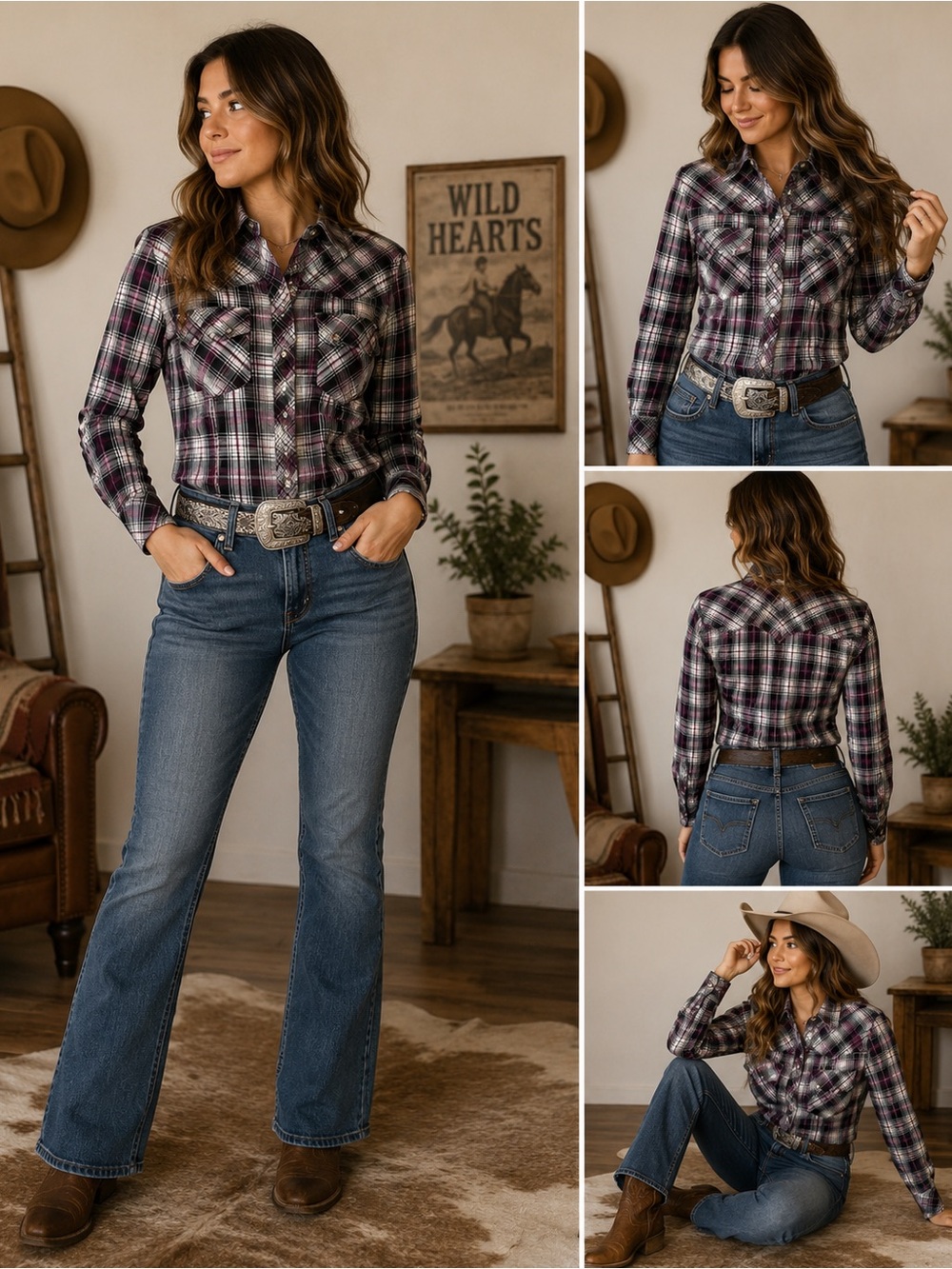 Cruel Girl Women’s Purple Plaid Western Snap Shirt Small
